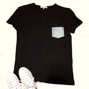 Helmut Lang Denim Pocket Black Tee T-Shirt Top Size Large